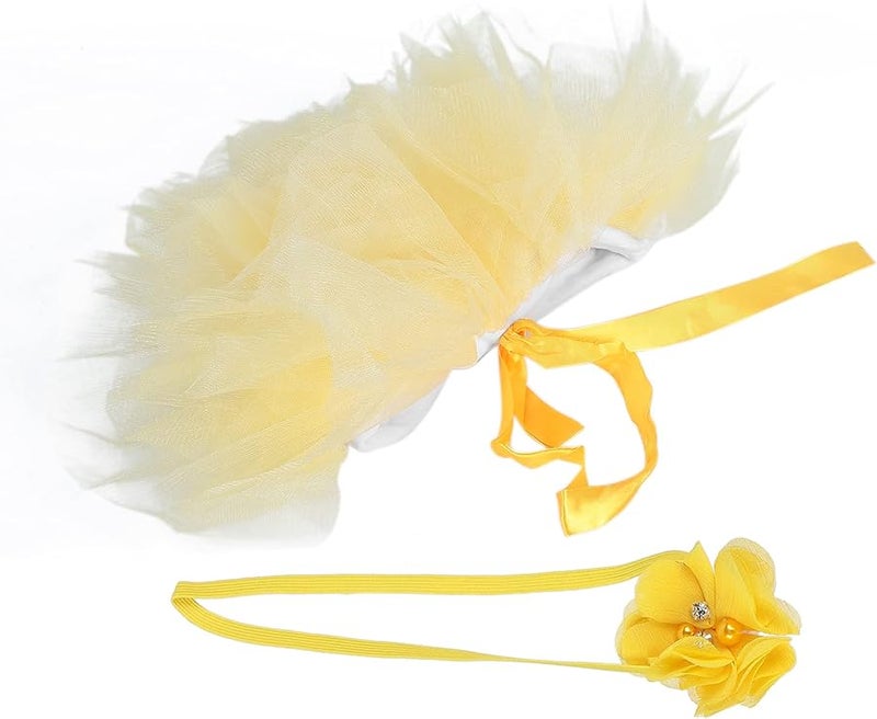 Newborn Baby Girl Photography Outfit Set Light Yellow Soft Elastic Skirt Headdress 0 3 Months - Image 2